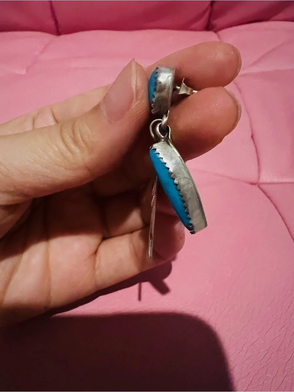 Vintage Old Pawn Turquoise Sterling Silver Feather Earrings